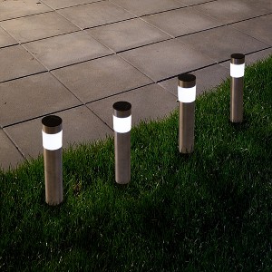 Nature Spring Solar Outdoor LED Lights - Battery-Operated Stainless Steel Pathway Lights for Landscape, Patio, Driveways, and Walkways - Pack of 4 - 1 of 4