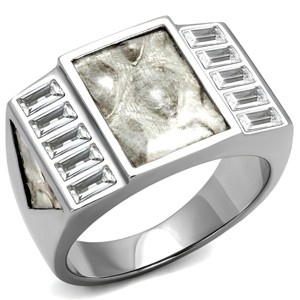Slickblue Men’s Round Stainless Steel Ring, Clear Synthetic CZ, No Plating, Animal Print Style, Sizes 8-13 - 1 of 4