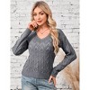Clearlove Women Long Sleeve Cable Knit Sweater V Neck Pullover Top - 2 of 4