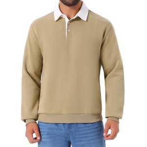 INSPIRE CHIC Men's Contrast Collared Long Sleeves Pullover Polo Sweatshirt - 1 of 4