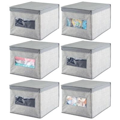 mDesign Stackable Fabric Closet Storage Organizer Box with Lid, 6 Pack ...