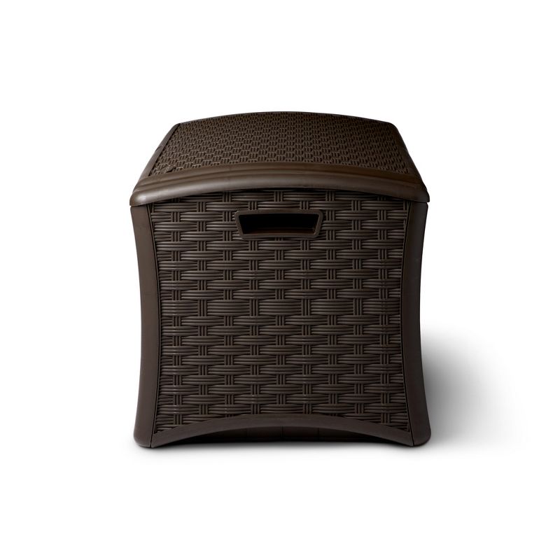 Suncast 72 Gallon Resin Wicker Outdoor Patio Storage Deck Box, Brown (2 Pack), 4 of 7