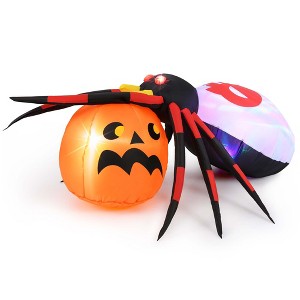 Costway 5 x 4.6 ft Inflatable Spider w/ Pumpkin LED Lighted Halloween Decoration w/ Colorful Rotating Light - 1 of 4