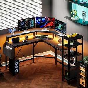 Acekool 62" L-Shaped Computer Desk with Power Outlets, LED Lights, Monitor Stand & Storage Shelves, Ergonomic Corner Desk for Home Office - 1 of 4