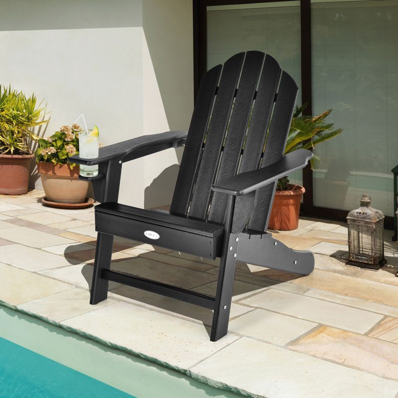 Tangkula Adirondack Chair Outdoor with Cup Holde Weather Resistant Lounger Chair for Backyard Garden Patio and Deck Black/Grey/Turquoise/White, 5 of 9