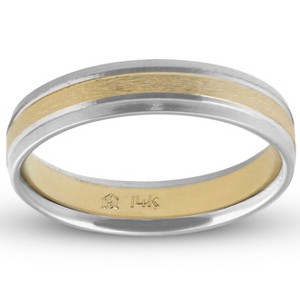 Pompeii3 4MM 14k White & Yellow gold Two Tone Satin Womens Wedding Band - 1 of 3