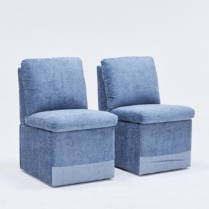 Set of 2 Linen Upholstered Armless Dining Chairs with Casters and Storage for Dining Room or Home Office-The Pop Home - 1 of 4