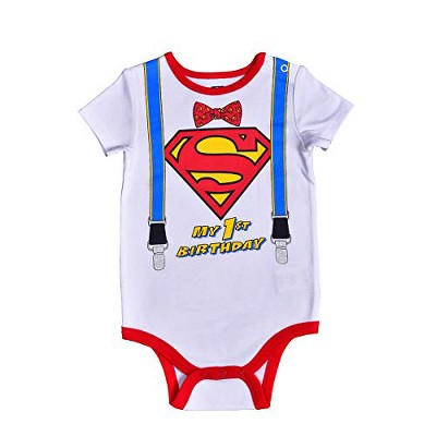 Warner Bros Baby Boy's Superman My 1st Birthday Graphic Printed Bodysuit Creeper for infant