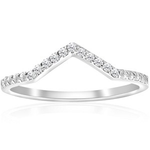Pompeii3 1/4ct Diamond Curved V Shape Ring Stackable Wedding Band 10k White Gold - 1 of 4