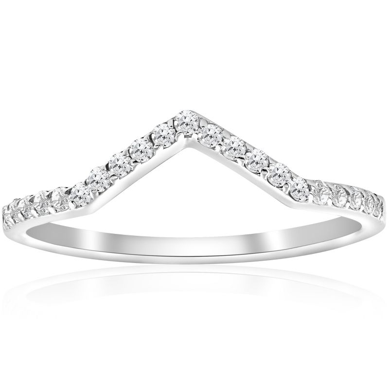 Pompeii3 1/4ct Diamond Curved V Shape Ring Stackable Wedding Band 10k White Gold, 1 of 6