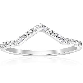 Pompeii3 1/5ct Diamond Curved V Shape Ring Stackable Wedding Band 10k White Gold