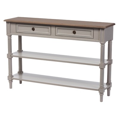Edouard French Provincial Style Console Table with 2 Drawers - White/Light Brown - Baxton Studio