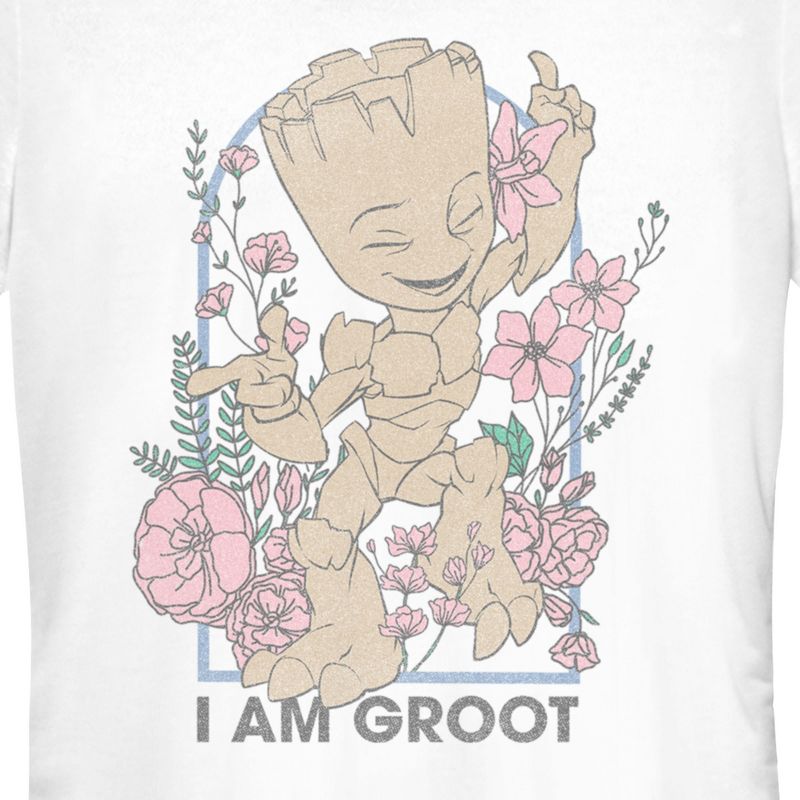 Juniors Womens Guardians of the Galaxy Floral I Am Groot T-Shirt, 2 of 5