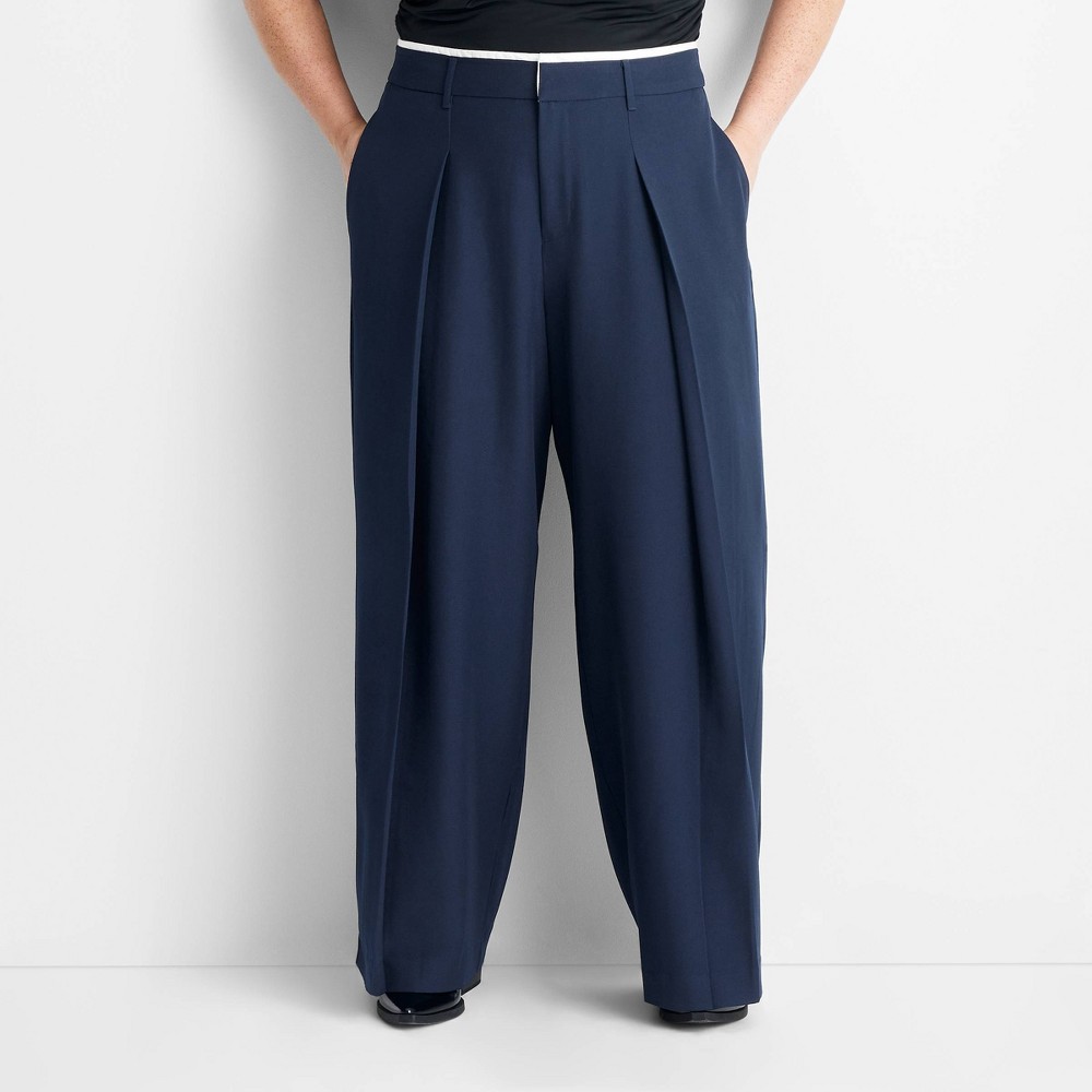 Women's Mid-Rise Wide Leg Contrast Waistband Trousers - Future Collective Navy Blue 4X