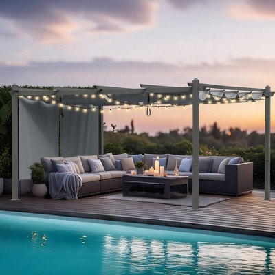 Gray Aluminum Patio Pergola with Adjustable Canopy and Sun Shade