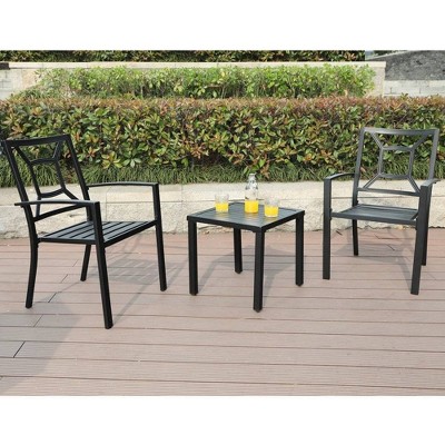 3pc Metal Outdoor Bistro Set with 2 Chairs & Square Table - Black - Captiva Designs