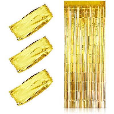 Sparkle and Bash 4 Pack Gold Tinsel Foil Fringe Curtain for Birthday Party Decorations (35 x 94 In)