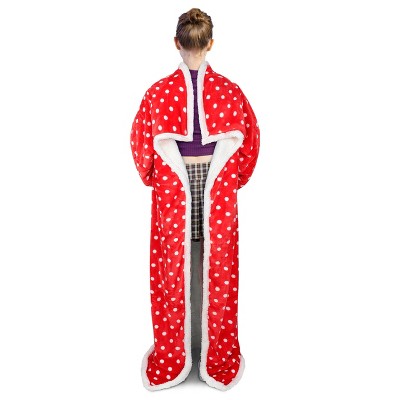Red Polka Dot Sherpa Fleece Wearable Blanket with Sleeves