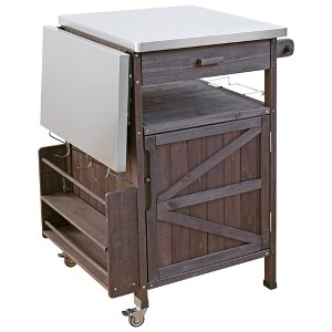 Gulches 40.5" Brown Solid Wood Outdoor Grill Cart - Stainless Steel Drop Leaf Top, Drawer, Removable Shelf - 1 of 4