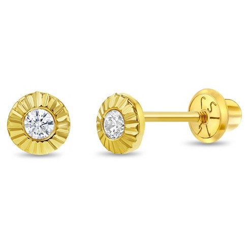 Girls' Polished CZ Star Screw Back 14K Gold Earrings - in Season Jewelry