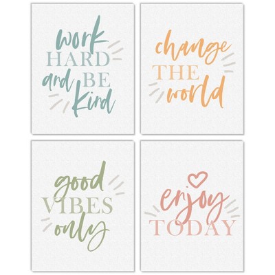 Big Dot of Happiness Work Hard and Be Kind - Unframed Inspirational Quotes Linen Paper Wall Art - Set of 4 - Artisms - 11 x 14 inches Colorful