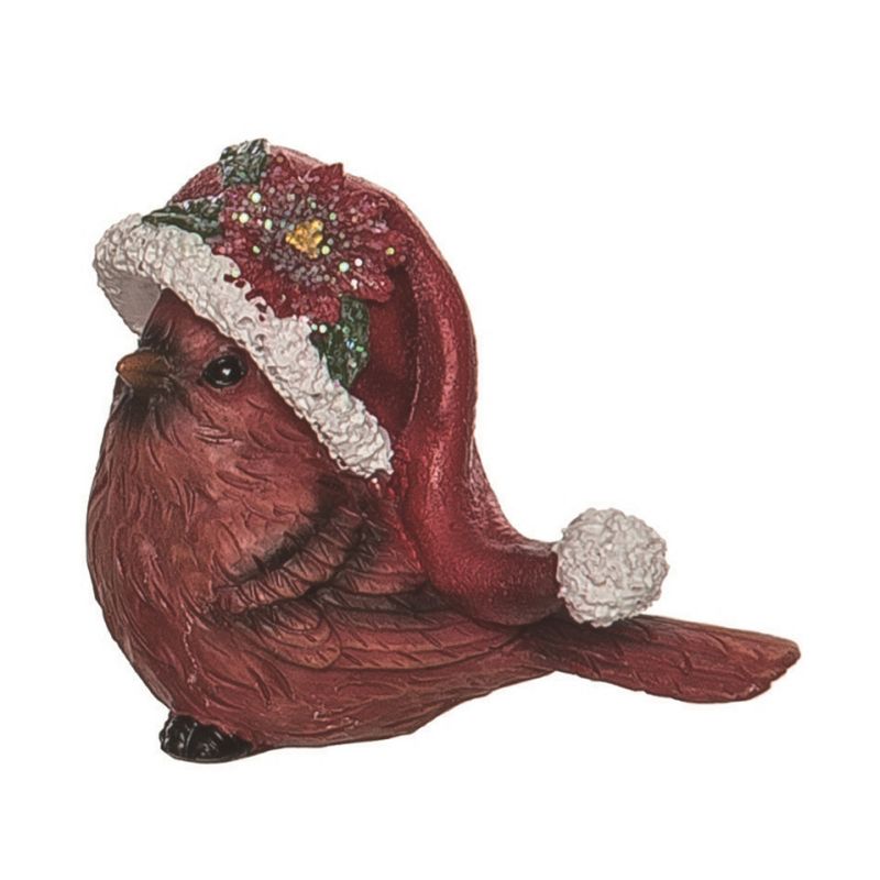 Transpac Red Cardinal with Christmas Santa Hat Polyresin Bird Tabletop Figurines Set of 4, 3.25L x 3.25W x 2.50H inches, 4 of 5