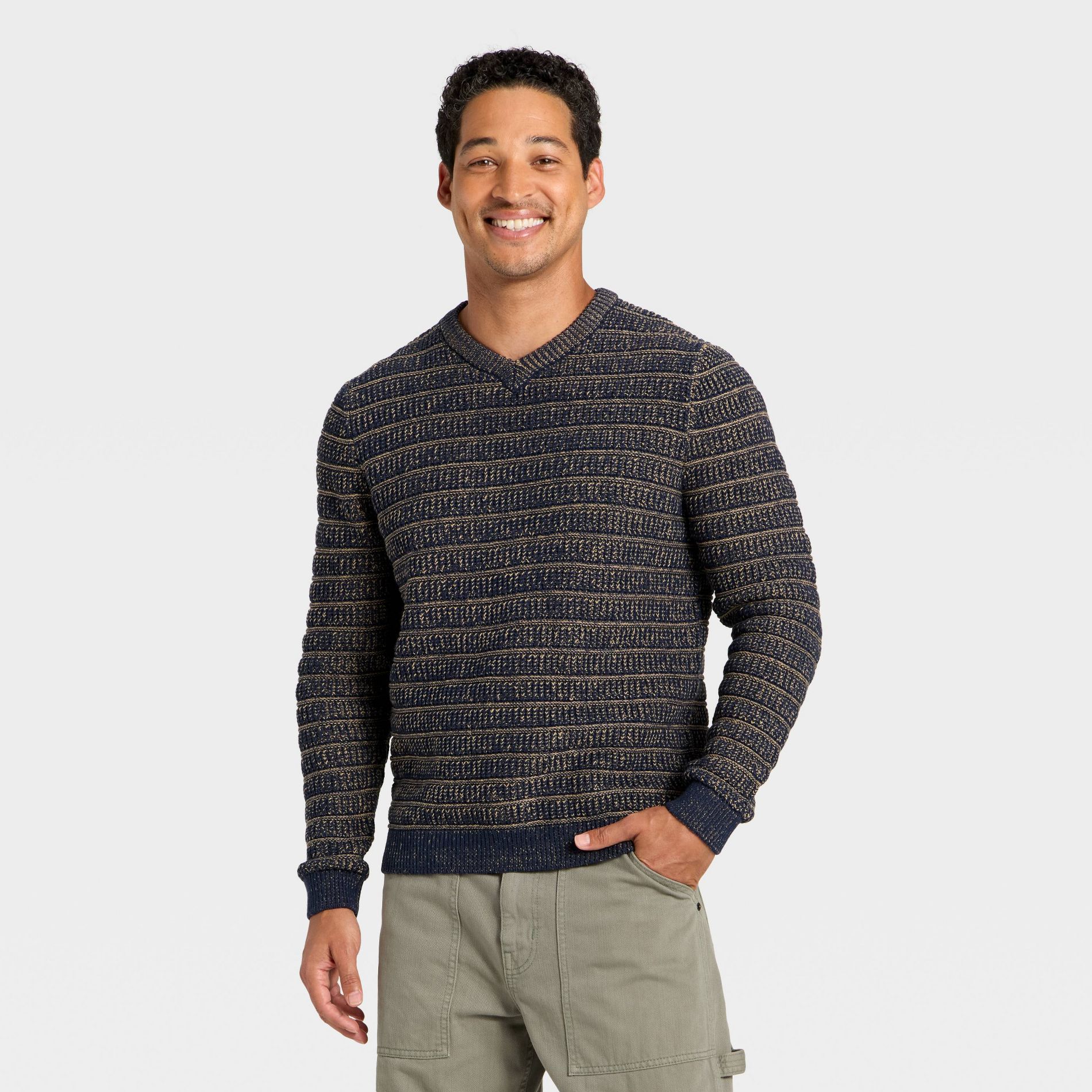 Men's V-Neck Sweater - Goodfellow & Co™ Navy Blue
