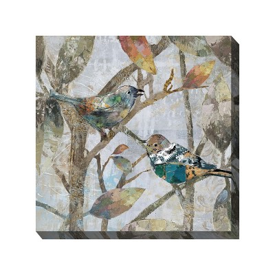 Cottage Garden West of The Wind Chirp Brown, Blue, Orange 24 x 24 Inch Waterproof Gallery Wrapped Canvas, Outdoor Garden, Yard, Patio All Weather