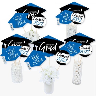 Big Dot of Happiness Blue Grad - Best is Yet to Come - 2022 Royal Blue Graduation Party Centerpiece Sticks - Table Toppers - Set of 15