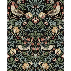 NextWall Aves Garden Peel and Stick Wallpaper Black: Whimsical Vintage Bird & Floral Design, Repositionable, Washable - 1 of 4