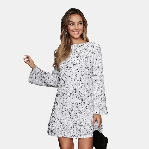 Женские платья Cupshe Women's Sequin Back Tie Boat Neck Mini Dress-L-White