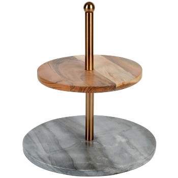 Gibson Laurie Gates California Designs Grey Marble and Acacia Wood 2 Tier Server