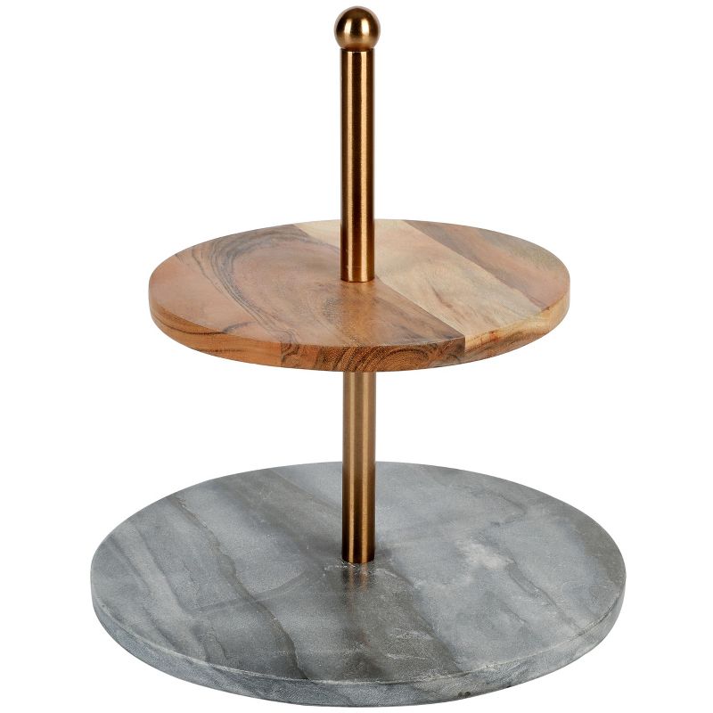 Gibson Laurie Gates California Designs Grey Marble and Acacia Wood 2 Tier Server, 1 of 6