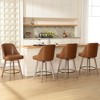 Bekrvio 26'' Counter Height Swivel Bar Stools Set of 4 —Backs and Wood Legs,Linen Fabric/PU Leather Upholstered Barstools for Kitchen Island - 3 of 4