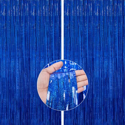 PartyWoo Fringe Curtain Royal Blue Foil Metallic 2 pcs