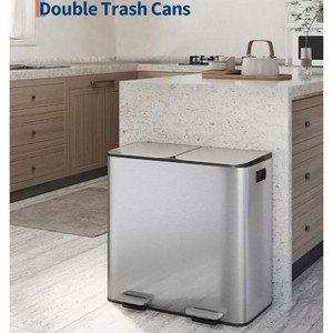 Kitchen Dual Trash Can, Large Step-on Garbage Cans with Soft-Close Lid & Removable Inner Bucket, Fingerprint-Resistant, Odor Proof - 1 of 4