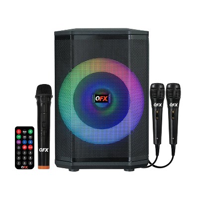 QFX® Portable Bluetooth® True Wireless PA System with LED Circle Party Lights and Microphones, E-B8 in Black