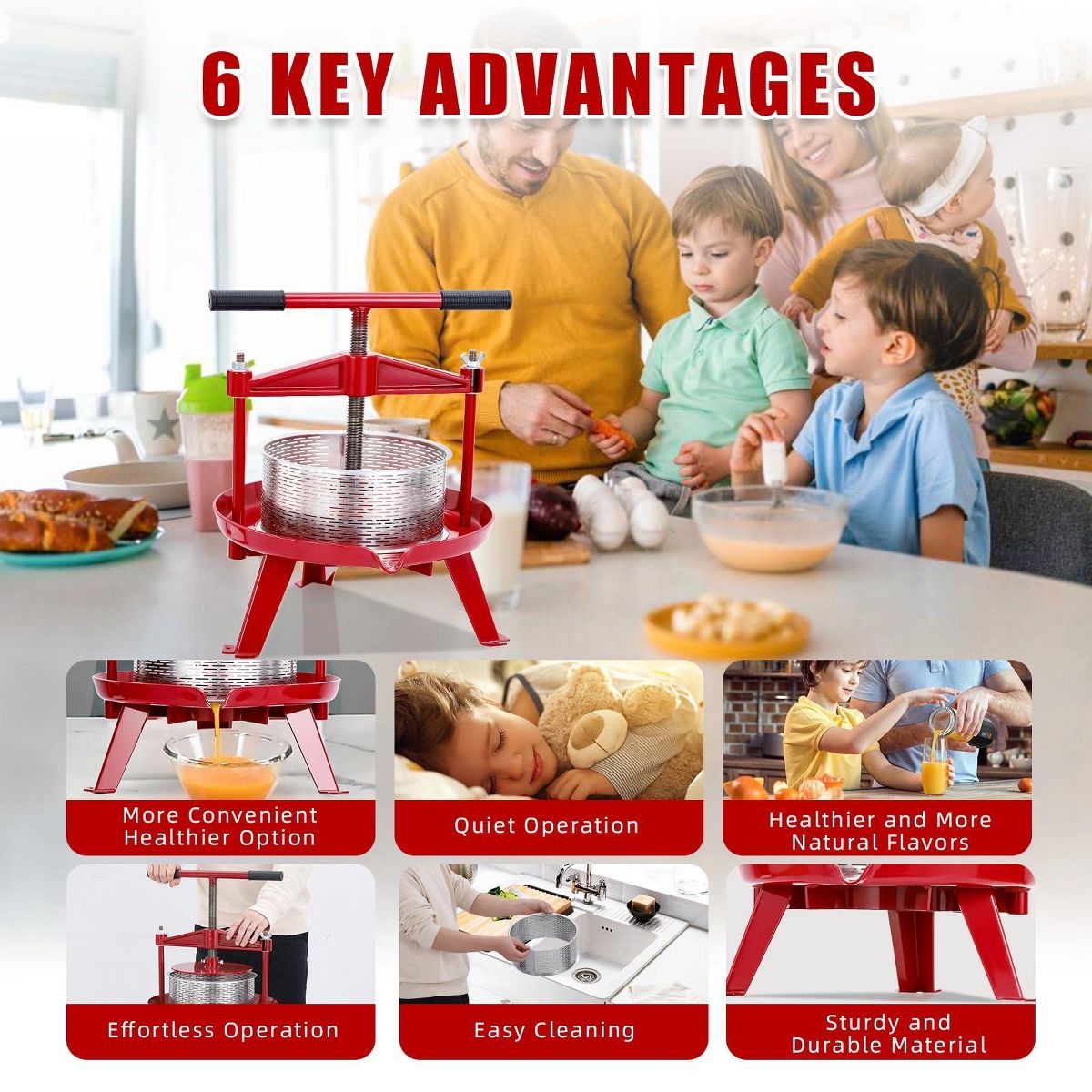 Stainless Steel Fruit Press, Manual T Handle 2.38 Gal Capacity, Triangle Structure Fruit Wine Press for Kitchen Outdoor Use - thumbnail 2