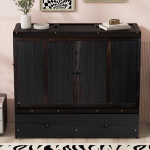 Full/Queen Murphy Bed, Wooden Murphy Bed Frame with Large Drawers, Chest Cabinet Bed with USB Ports - 1 of 4