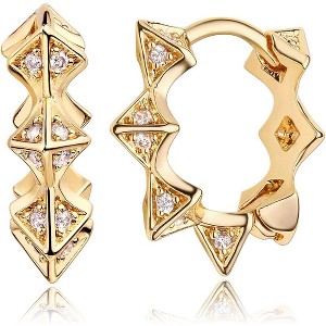 Spike CZ Hoop Earrings, Gold, Dainty Chunky Turquoise Hoop Earrings with 18k Gold Ear Post, 2.5cm Diameter - 1 of 4