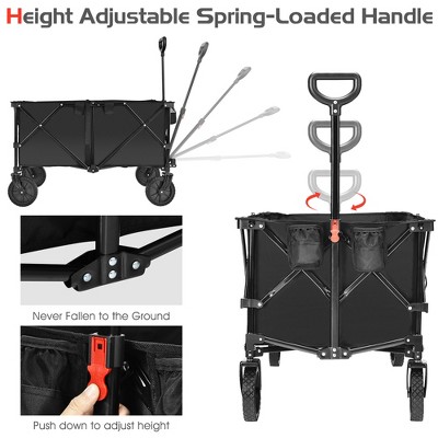 Black Collapsible Steel Frame Utility Wagon with Adjustable Handle