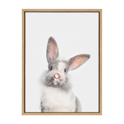 Natural Wood Framed Cute Rabbit Canvas Print for Nursery