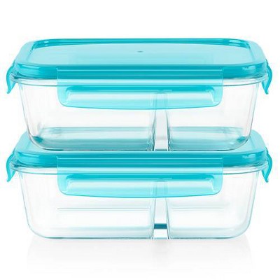 Pyrex Meal Box 4pc 3.4 Cup Rectangular Glass Food Storage Value Pack - Teal