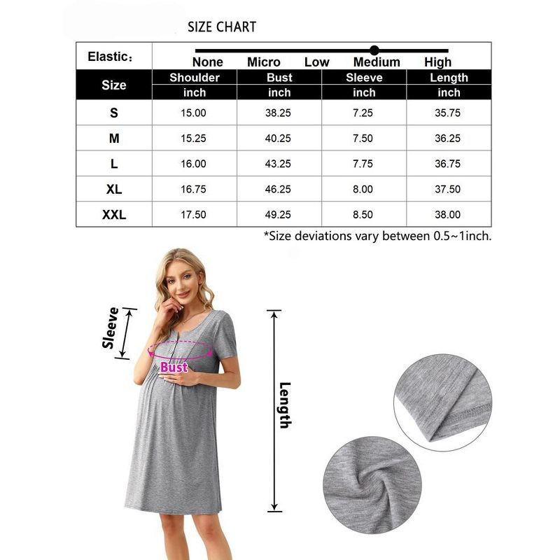 WhizMax Womens Maternity Dress Short Sleeve Mini Summer Dresses Nursing Casual Solid Color Button Down Breastfeeding Dress, 5 of 6