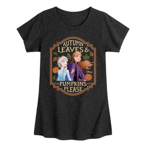 Girls' - Frozen - Elsa and Anna Autumn Leaves Pumpkin Please Fitted Short Sleeve Graphic T-Shirt - 1 of 4