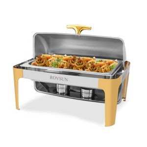 ROVSUN Roll Top Gold Chafing Dish Buffet Set, 9 Quart Rectangular Stainless Steel Chafer for Party Wedding - 1 of 4