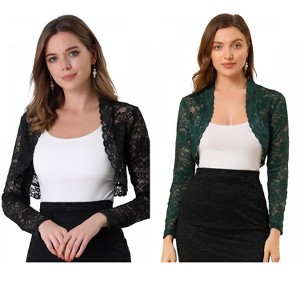 Allegra K Women's Elegant Sheer Floral Lace Crop Bolero Shrug 2 Packs - 1 of 4