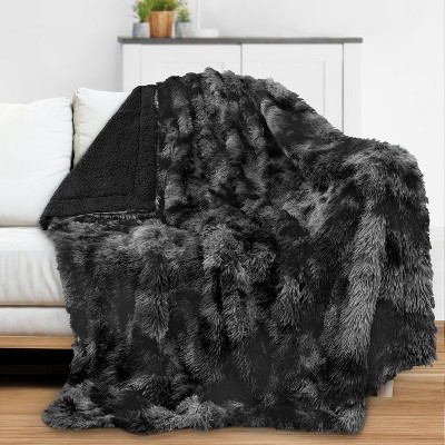Pavilia Tie-dye Faux Fur Throw Blanket, Furry Fuzzy Fluffy Shaggy