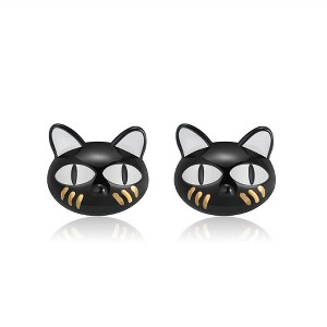 Ginny Black Cat Kitty Stud Earrings for Women Sterling Silver Ginger Lyne Collection - 1 of 4