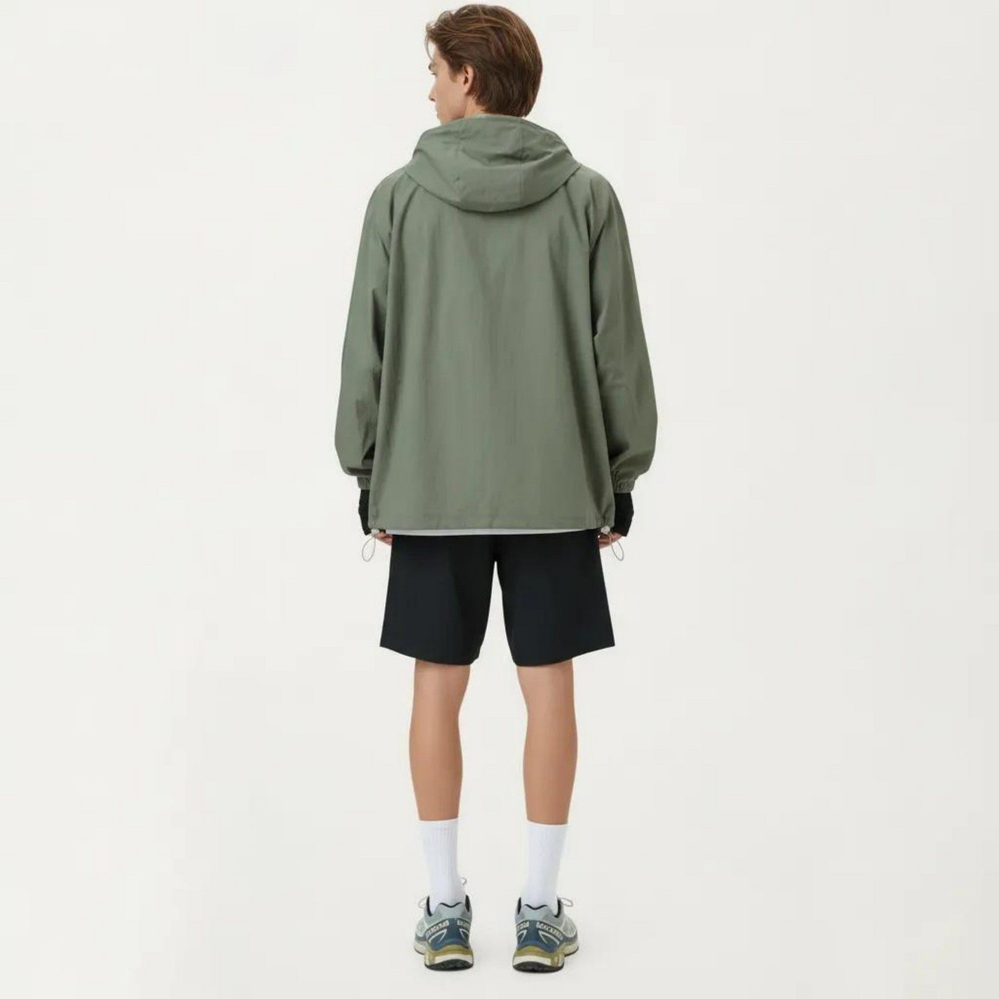 Мужская куртка Alilang Lightweight Windbreaker Jacket with Hood Full Zip Closure Drawstring Detail and Zipper Chest Pocket Design - Large, Olive Green, цвет: Оливковый — фото 5